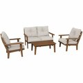 Polywood Lakeside Teak / Dune Burlap 4-Piece Deep Patio Set with Lakeside Table Chairs and Loveseat 633PWS5T5999